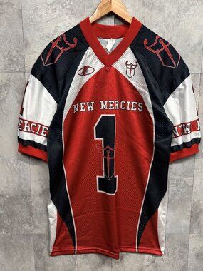 Jesus Christ New Mercies 1 Football Jersey Men's M Red Black Mesh Made USA